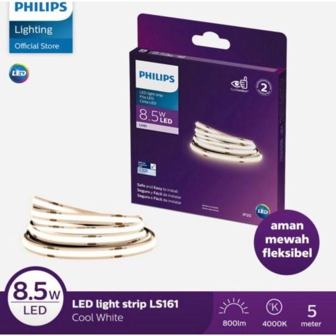 Premium Philips Lampu LED Strip LS161 COB 8.5W 13 Watt 5M 24V Semi Putih & Kuning Promo