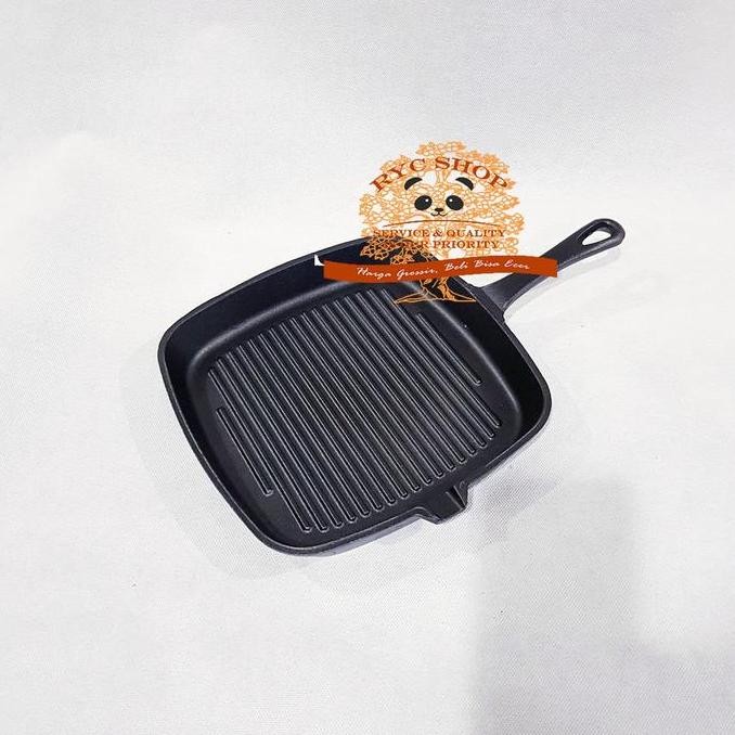 Grill Pan / Iron Cast Grill Kotak 23Cm Besi Cor Super Tebal Dgn Corong