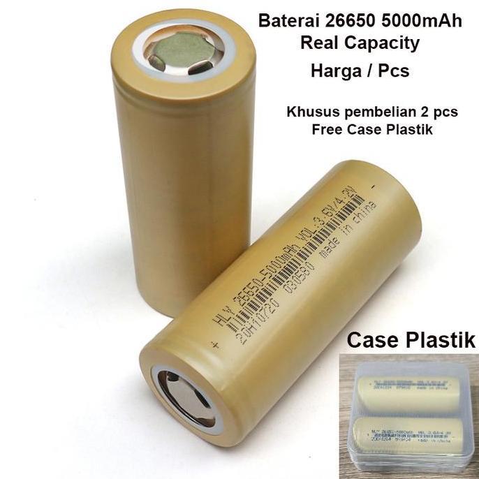 BATERAI 26650 HLY 3,7VOLT 5000MAH AUTHENTIC REAL KAPASITAS //