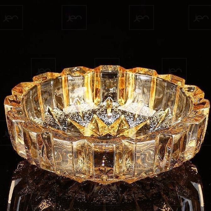 Gold Crystal Ashtray Vintage/ Asbak Jadul Motif Kaca Kristal Besar Terlaris