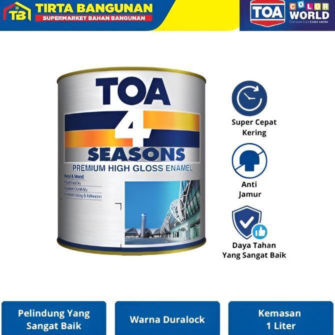 BR TOA 4 SEASON PAINT PREMIUM HIGH GLOSS ENAMEL CAT KAYU & BESI GLOSSY BULAT MINIMALIS 0.9 LT Hitam 