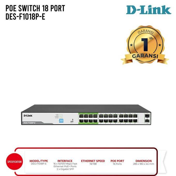 D-LINK DES-F1018P-E 18-Port PoE Switch with 16 PoE Ports