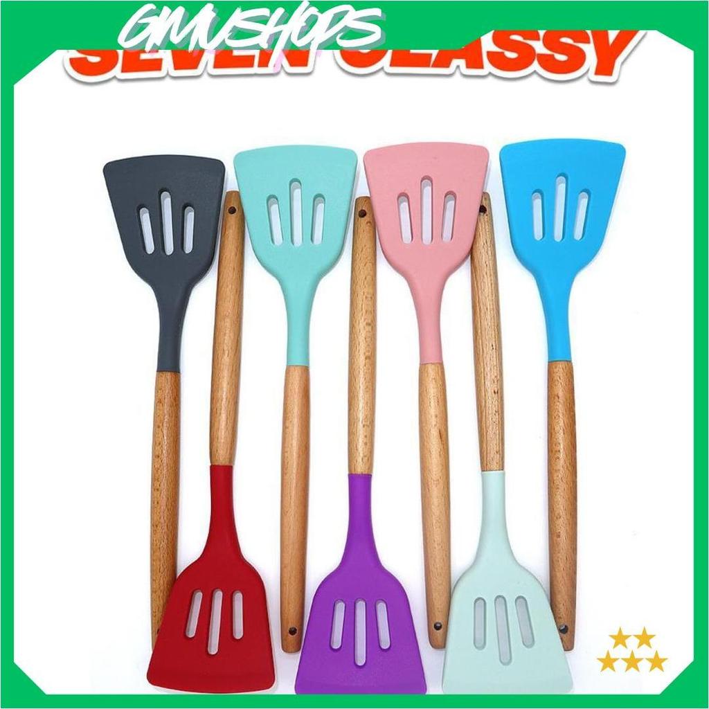 SC - Spatula Silikon H1019 Alat Masak Sodet Lubang Penyaring Minyak Tahan Panas Perlengkapan Dapur T