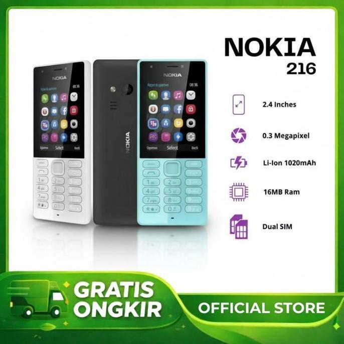 HP Nokia 216 Dual SIM Murah Original Feature Phone Baterai Tahan Lama