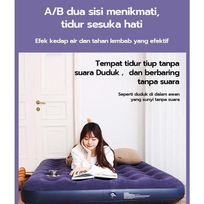 Bed- Kasur Angin Paket Kasur Angin Double Biru  Paket Kasur Tiup Air Bed Double Pompa Manual