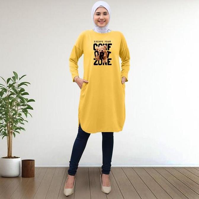 DI89 - Atasan Tunik Wanita Lengan Panjang dengan Saku Kiri dan Kanan - Remaja,  Muslim Dtf Confronzo