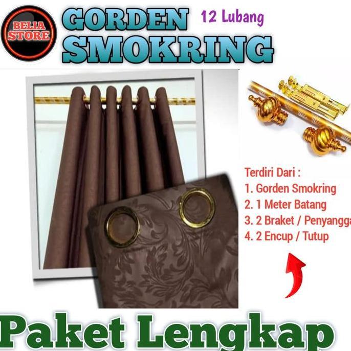 Sala - Paket Lengkap Gorden Smokering 12 Lubang Lebar 100-115Cm Tinggi 220Cm Dengan Batang Gorden 1 