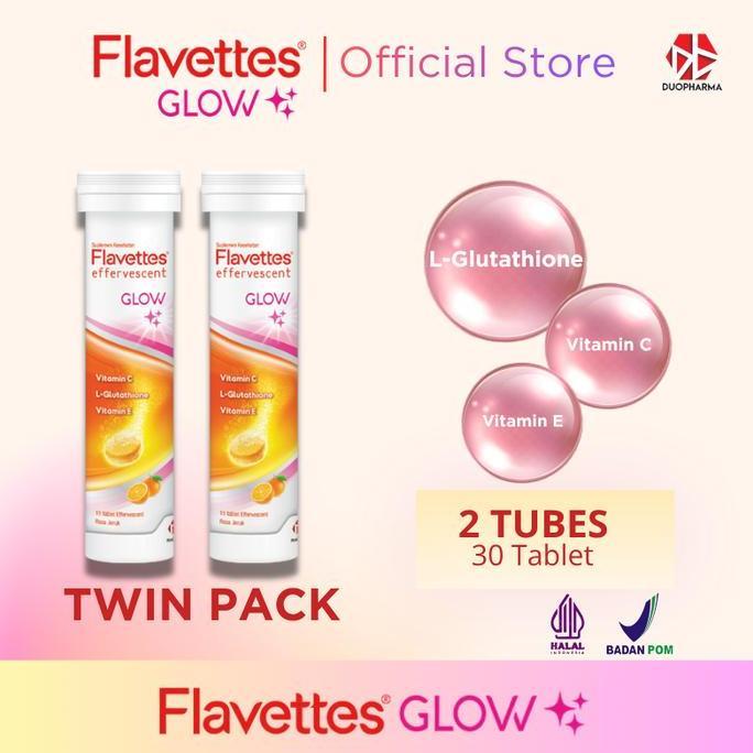 [Twin Pack] Flavettes Effervescent Glow (15'S X 2 Tubes) - Suplemen Mencerahkan Kulit Dengan L-Gluta