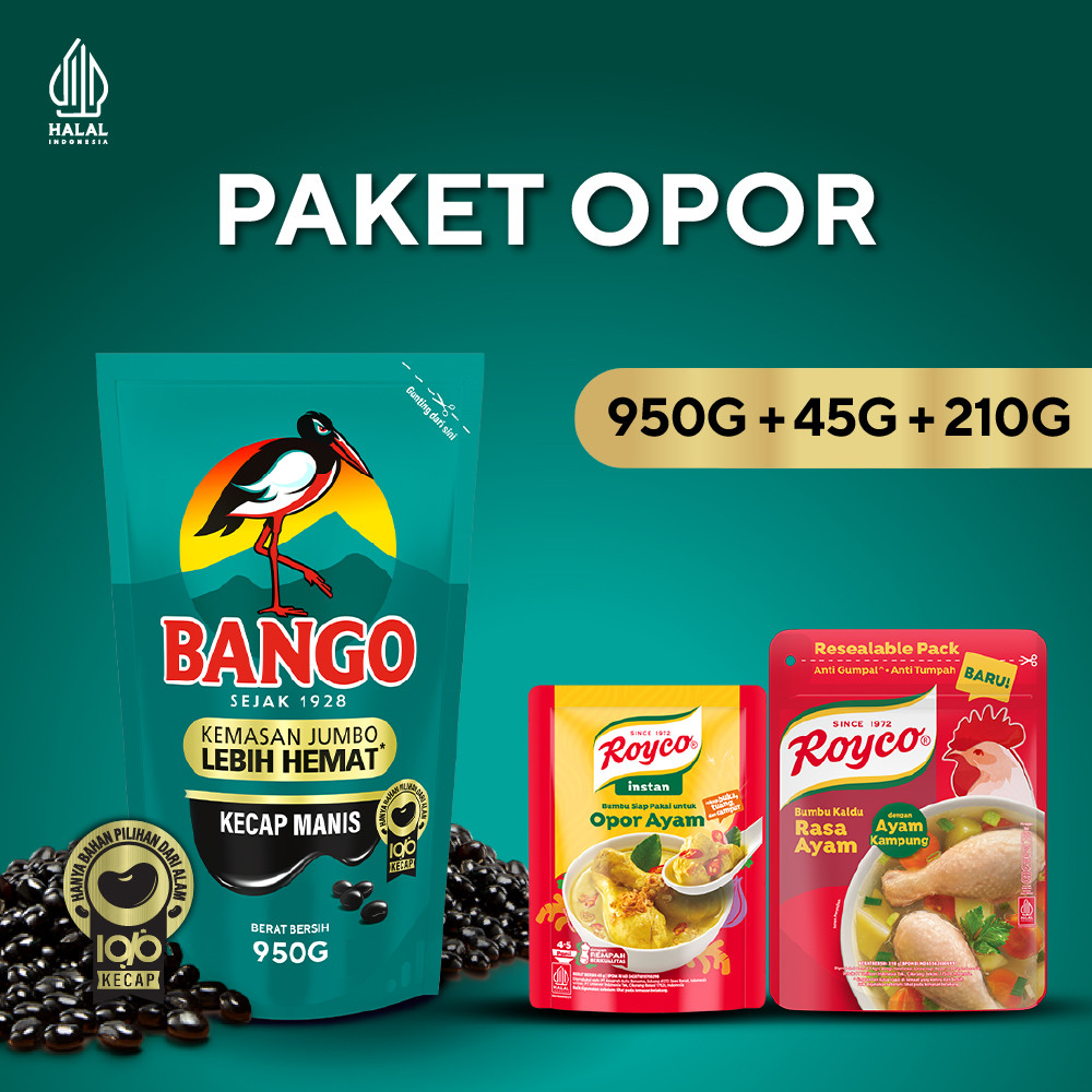 [PAKET OPOR] BANGO KECAP MANIS POUCH REFILL 950g + ROYCO BUMBU SIAP PAKAI OPOR 45G + ROYCO ZIPLOCK B