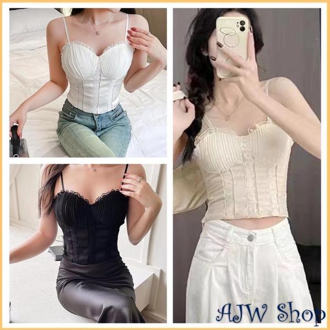 DE114 >> [QMR] TankTop Variasi Lace Ruffle Elegant Buister | Top Bustier Bra Korset TankTop Ruffle L