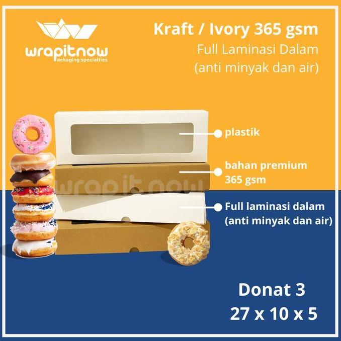 (20 Pcs) Dus 27x10x5 Ivory Laminasi Donat Bandeng Brownies Bolen Strudel Pukis Pastry Box Kue Murah