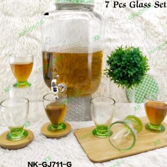 NAKAMI NK~GJ711DG Glass Decanter Beverage Dispenser 11 Liter+ 6 Pcs Glass Set