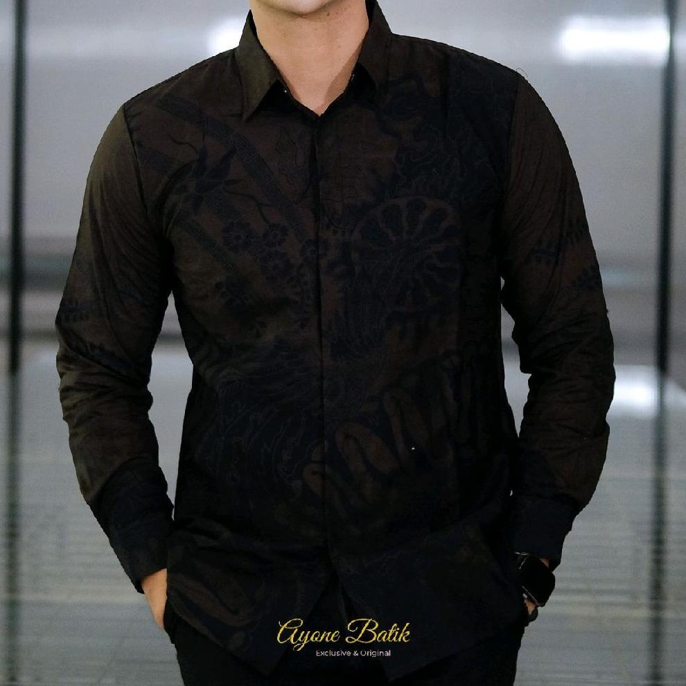 Best Seller Kemeja Batik Pria Lengan Panjang Warna Coklat Hitam Motif Usman Baju Batik Pria Terbaru 