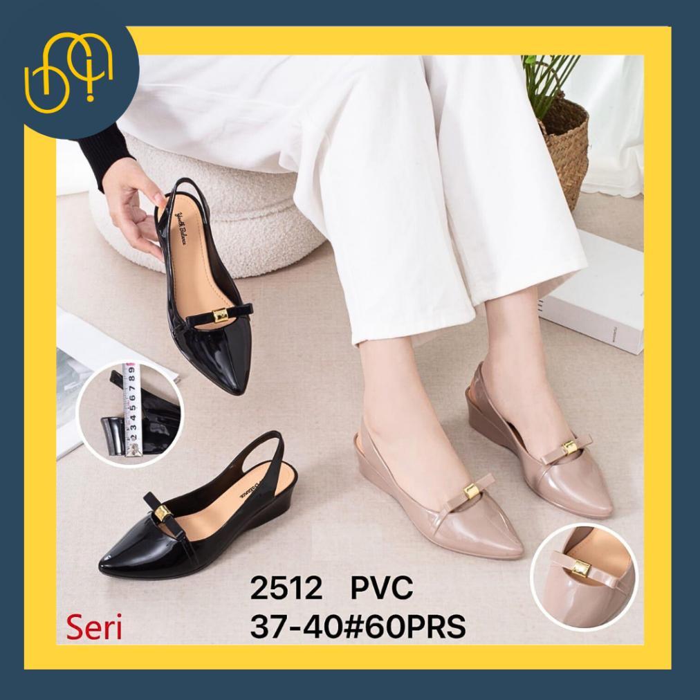 Sepatu Sandal Wedges Pita Permata Jelly Glossy Wanita 2512 Selop Mules Kilau Tali Belakakg Wanita Ke