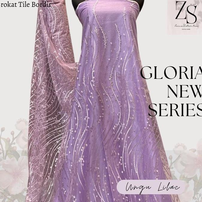 DB128 >> 1/2 Meter Bahan Brukat Tile Gloria Luxury Warna Ungu Lilac
