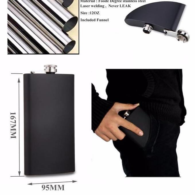 12 oz Matt Black 18/8 stainless steel Hip Flask with free funnel , Food degree