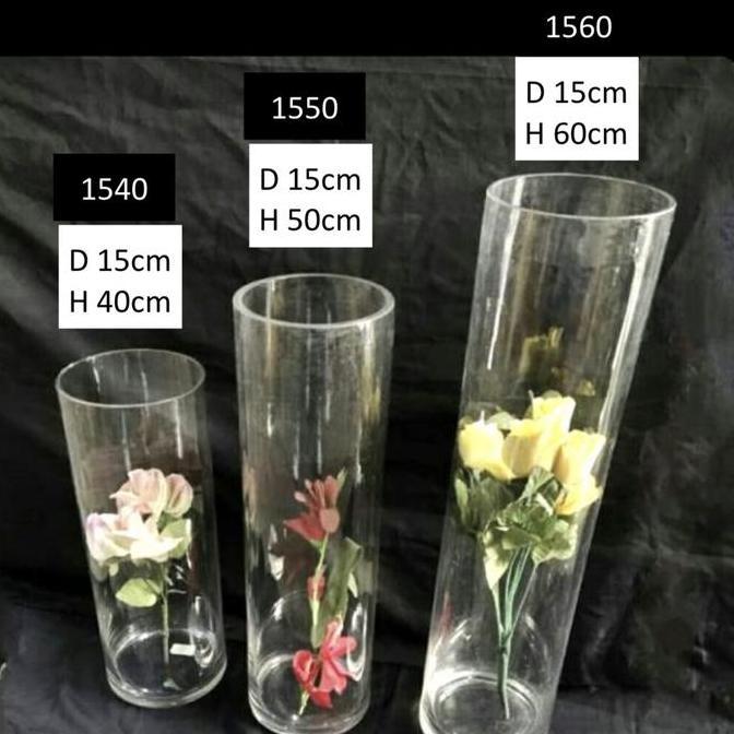 [ ojol ] Vas bunga kaca tabung diameter 15cm tinggi 40cm 50cm 60cm vas silinder vase flower clear gl