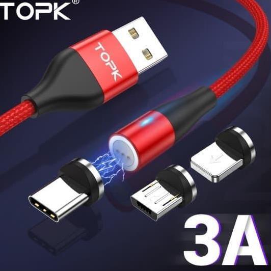TOPK LED Nylon Braided Magnetic Type C Cable Fast Charging QC 3.0