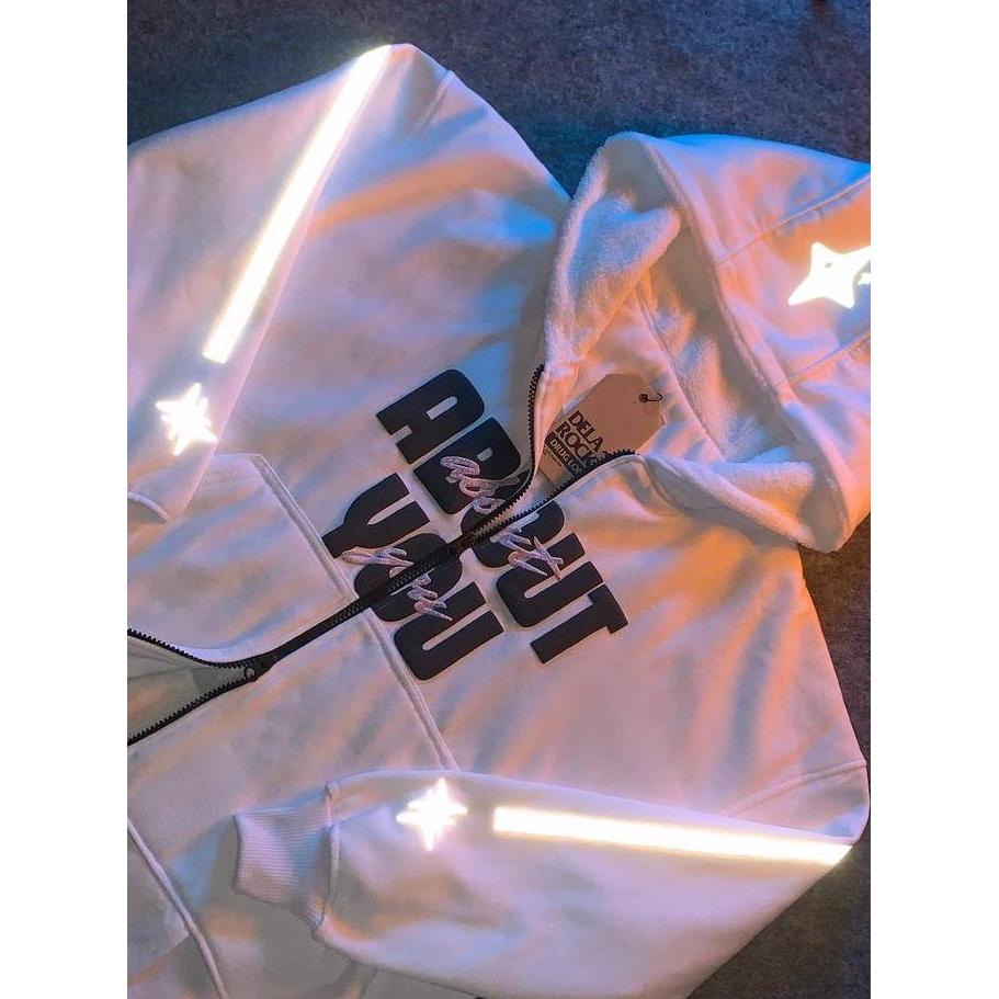 LIMITED EDITION  ABOUT YOU HOODIE DOUBLE ZIPPER  -  KUPLUK SHERPA - Reflektif + Plastisol Puff ink G