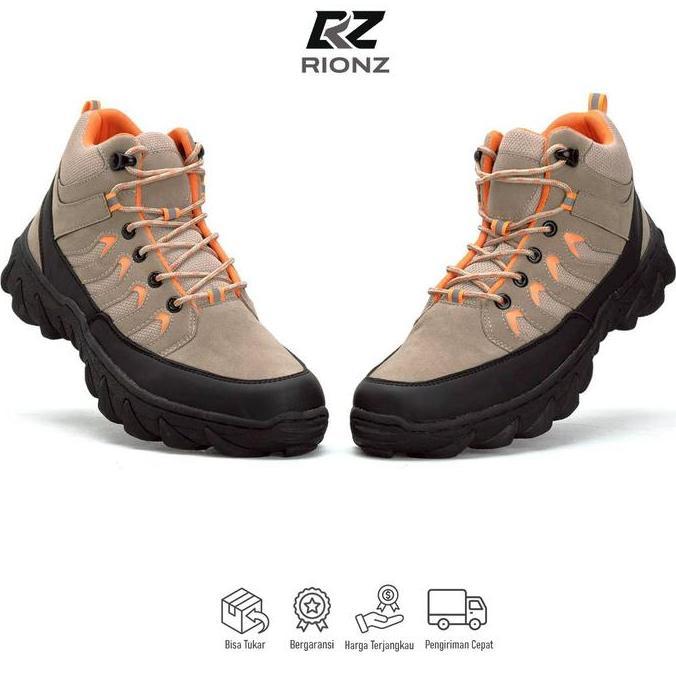 Goodseller- Rionz Sagara Sepatu Boots Pria Hiking Gunung Tracking Outdoor Touring Grey Cream Black