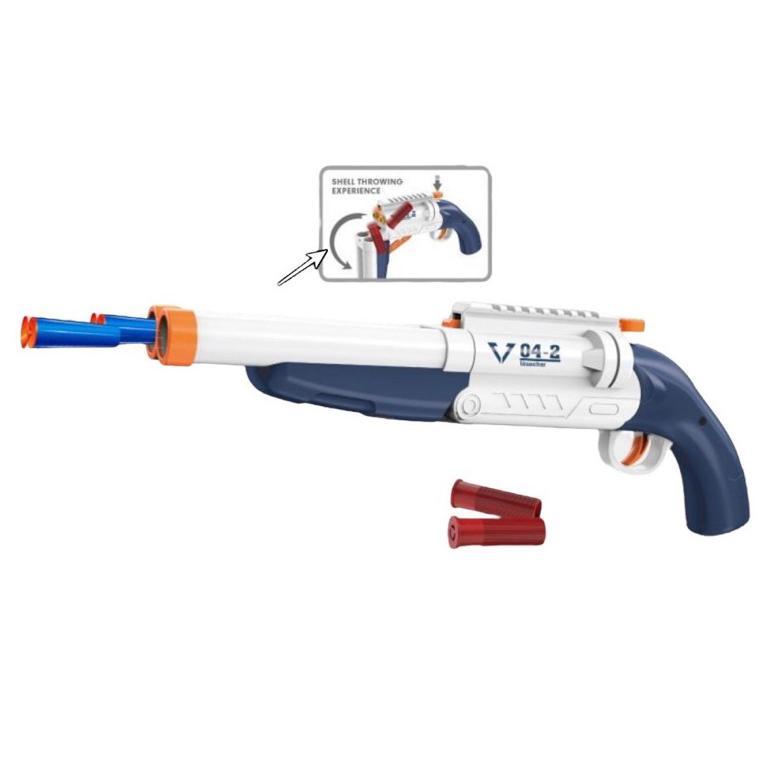 Mainan Anak Double Barrel Toy Blaster Soft Bullet kEVA Bullet Karet Shell Eject Shotgun 2 In 1 Y3368