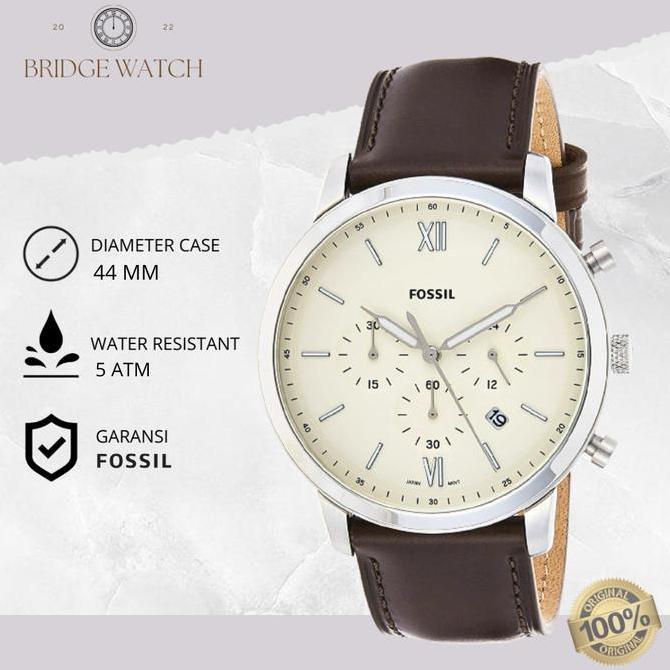opalveroz - Jam Tangan Pria Fossil Neutra FS5380 Chronograph Men Beige Dial Brown Leather Strap Casu