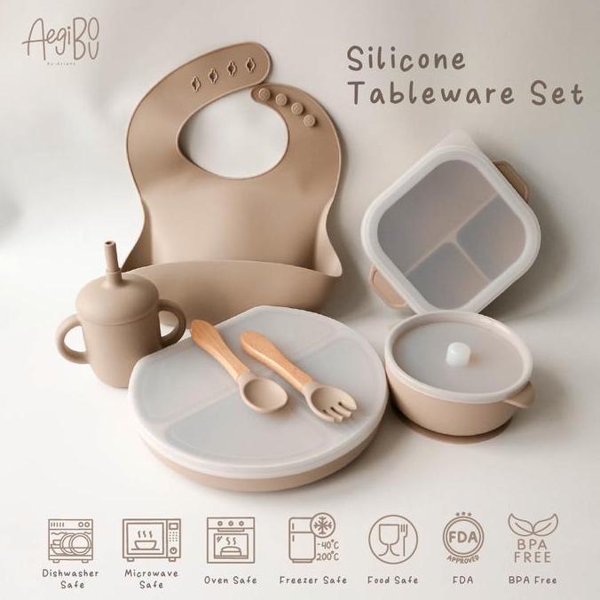 Aegibou Silicone Baby Tableware Set - Set Alat Makan Bayi Anak Silikon WSD