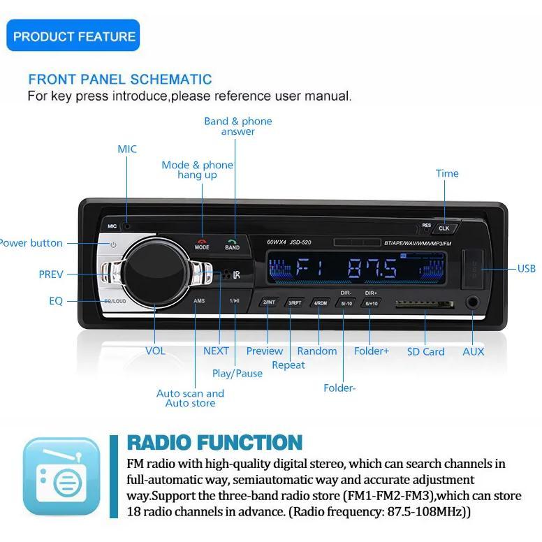 Bluetooth car tape multifunction car radio audio tape USB MP3 FM radio JSD-520