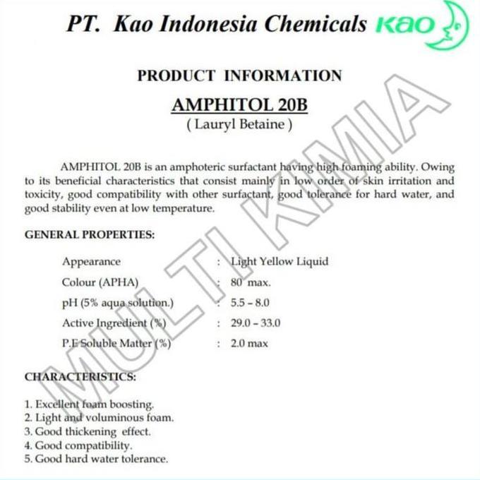 Terbaik AMPHITOL 20B - Lauryl Betaine - Foam Booster Busa Besar - KAO 1 kg Terimakasih