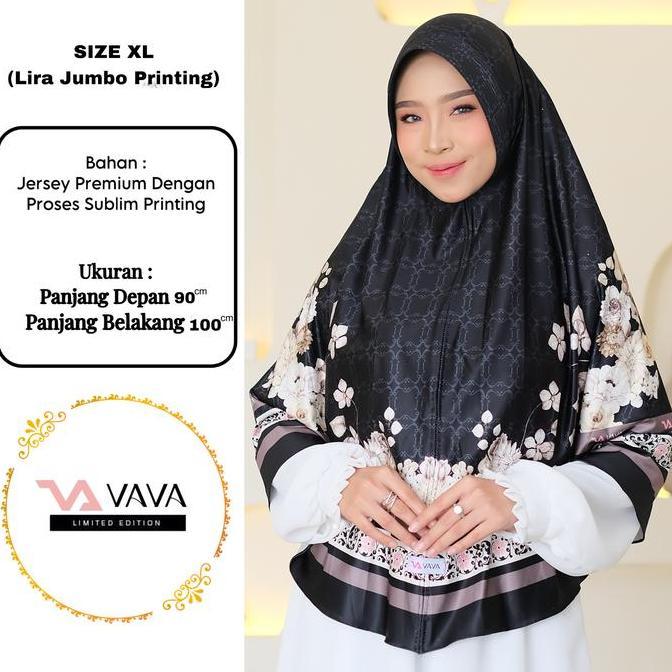 Whwt- Vava Hijab - Jilbab Instan Bergo Xl Jumbo Pad Motif Printing Jersey Lira - Mahkota Muslim Keru