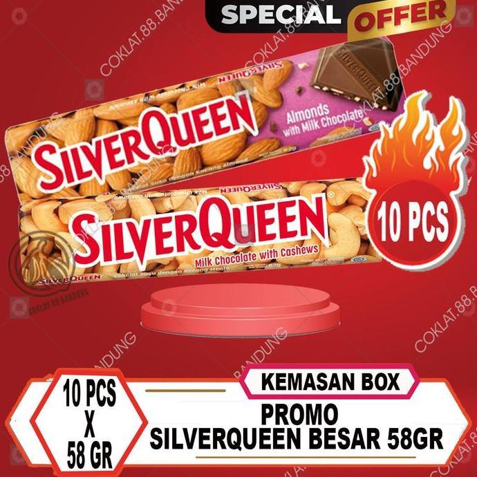 Murah SilverQueen 52gr 1 Box Isi 10 Coklat Rasa Almond Mede Kemasan Spesial 5 Pak @2pcs Coklat Makan
