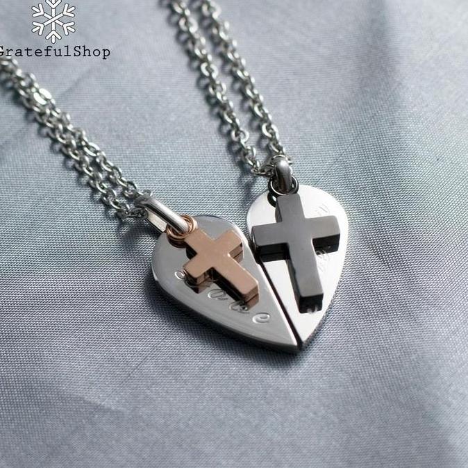 KALUNG PRISCILLA (KALUNG SALIB COUPLE / PASANGAN) CROSS NEKLACE STAINLESS STEEL ANTI KARAT gold hita
