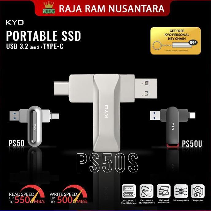 TERBARU - KYO PS50 PS50U PS50S 128GB Portable SSD USB 3.2 TYPE C External SSD Eksternal USSD