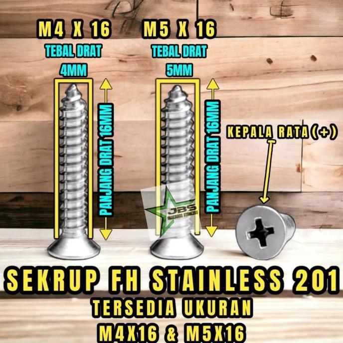 Sekrup M5X16 Stainless Ss 201 - Sekrup Fh Tapping Screw