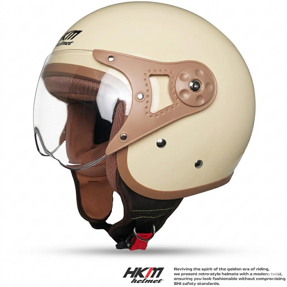 Trending Helm Bogo Retro Pilot Hkm Cream | Retro Dewasa Kaca Pilot | Helm Motor Sni Stylish Wanita