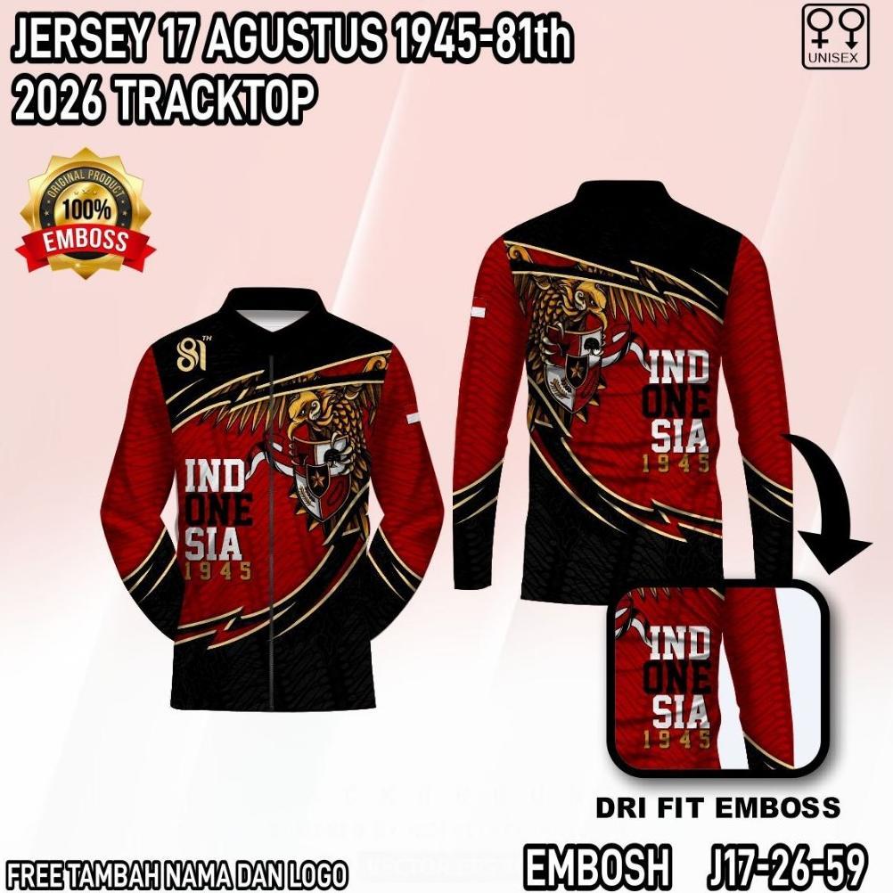 [GARDHA] Jaket tracktop Baju Garuda Indonesia 1945 Jersey Kemerderaan RI ke 81 Kaos 17an bahan embos