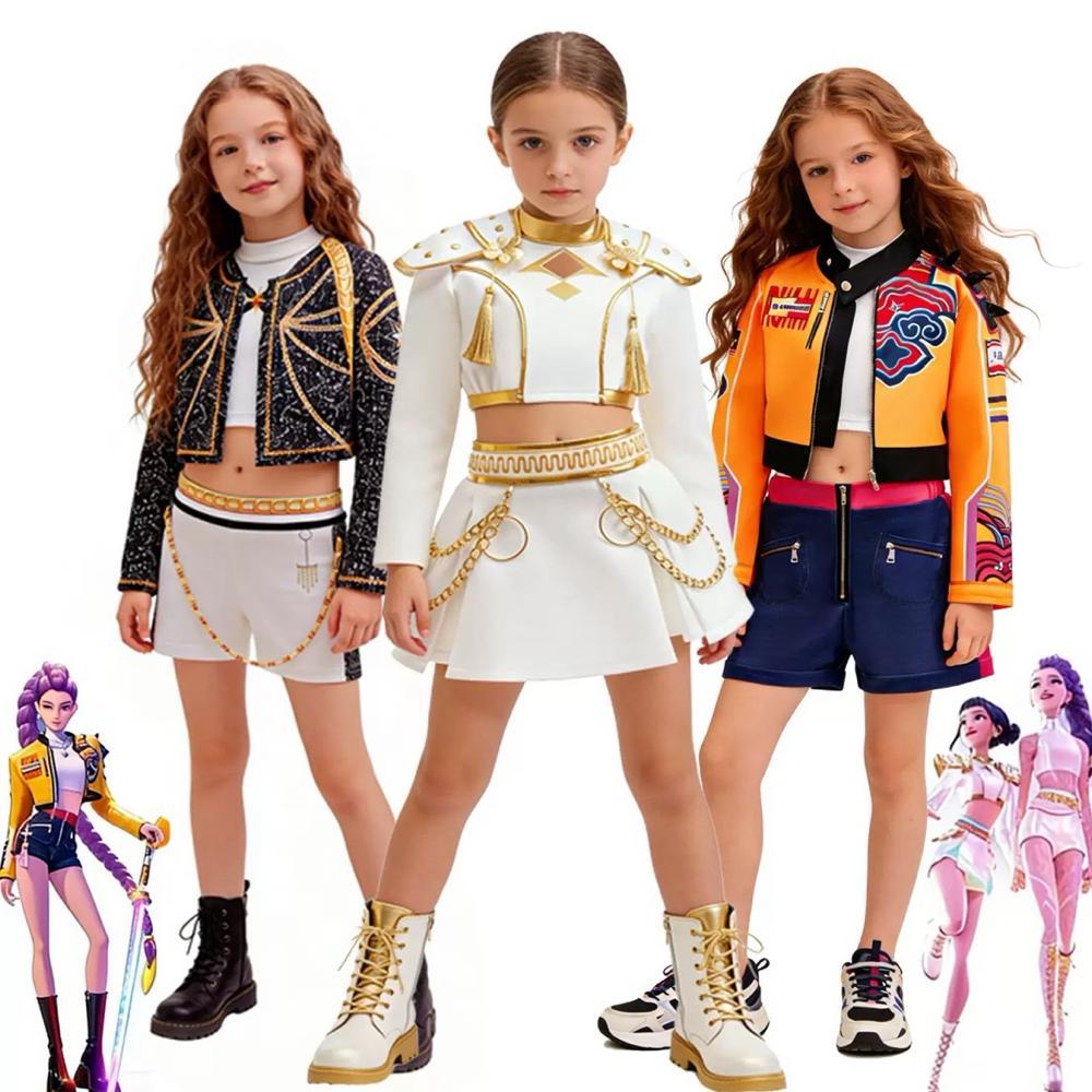 READYYY KOSTUM RUMI ZOEY MIRA HUNTRIX KPOP DEMON HUNTER COSPLAY BAJU PAKAIAN ANAK PEREMPUAN PREMIUM 
