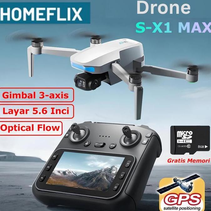 Drone S-X1 Dengan Gimbal 3-Axis Drone Gps Brushless Motor 4K Hd Wifi Layar 5.6 Inch Optical Flow