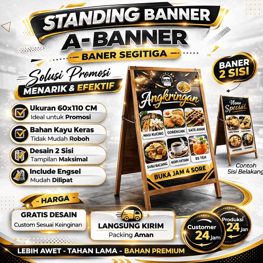 NEW Stand Banner / Standing Banner / Gratis Desain / 2 sisi / 60x110 cm / Agen Brilink Angkringan AT