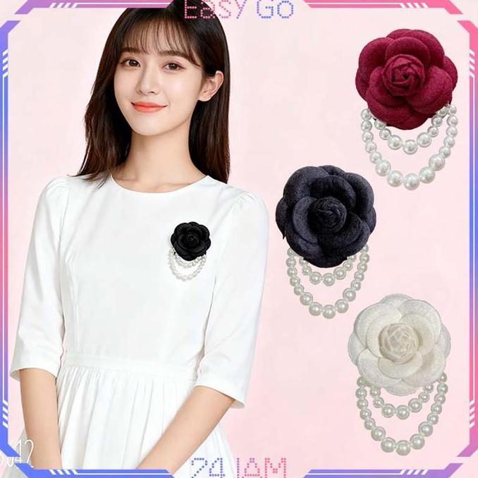 JAVXIACI Bros Premium Bunga Mawar Gaya Chanel Retro Bros Mutiara Bunga Pakaian Dan Aksesoris Bros Bu