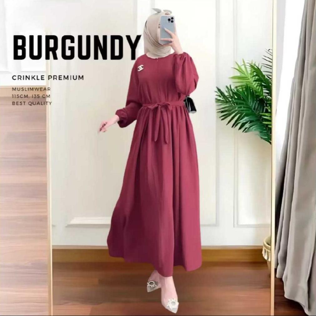 Bagus Gamis Fathia Cringkle Airflow Ld120 Pb125 Busui  Lengan 7/8 Muat Jumbo