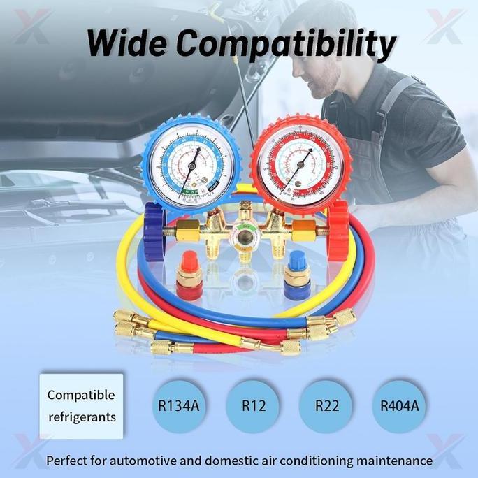 R134a R410a Manifold Ac Mobil Pressure Manifold Gauge Hose Kit Untuk R134a R12 R22 R502 R410a Vacuum