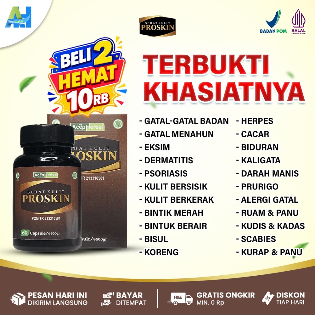 Alawi Herbal - Obat Gatal Kulit Proskin - Proskin Kapsul 100% Atasi Segala Jenis Penyakit Kulit