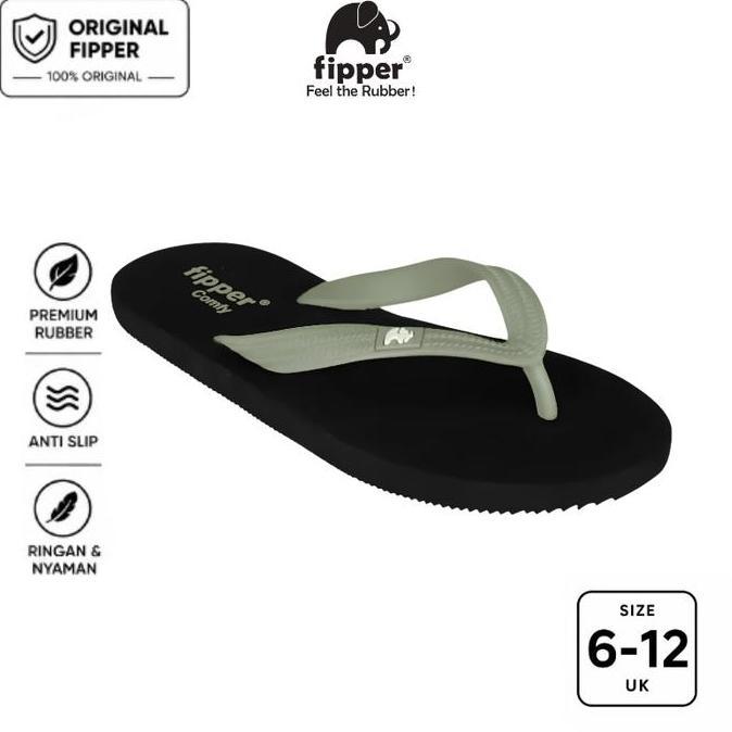 Fipper Comfy Sandal Jepit Anti Slip Pria Wanita Original Ringan Nyaman Hitam Black / Green Schist TA