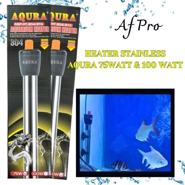 AQURA HEATER STAINLESS 75WATT 100WATT HEATER AQUARIUM KOLAM