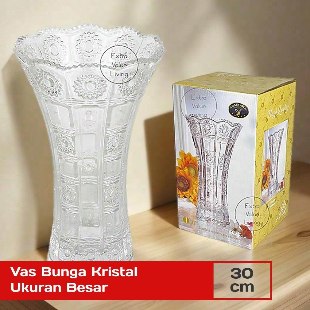 Vas Kristal Estetik Vas Bunga Kaca 30 CM Bohemia Vas Bunga Kristal Besar Czech Design Premium Bening