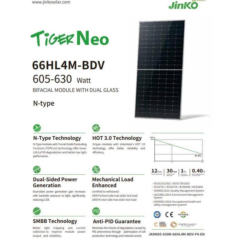 Super Murah, Panel Surya Jinko 575Wp 590Wp 615Wp 630Wp 725Wp Solar Panel Monocristaline Tiger Neo N-