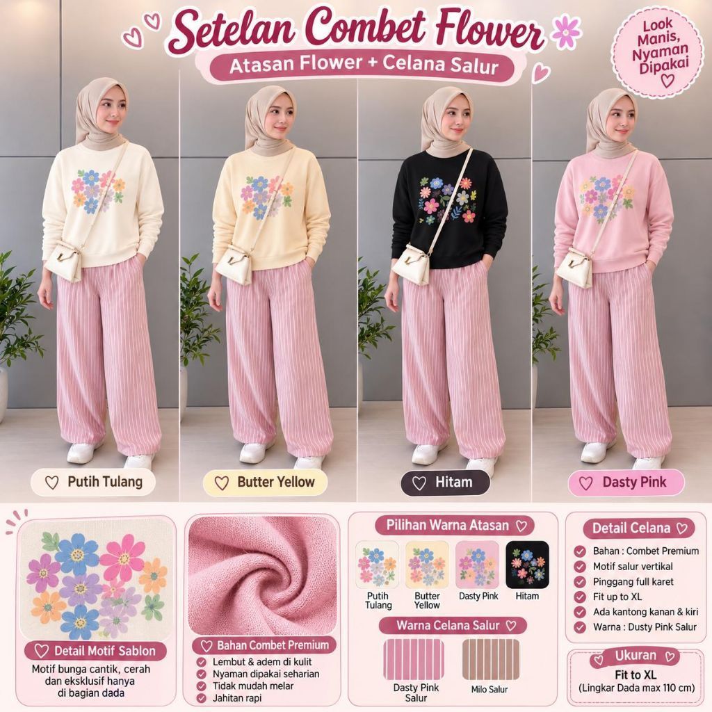 One Set Kaos Combed / Set Celana Kaos Combed mix Rayon Salur / COD