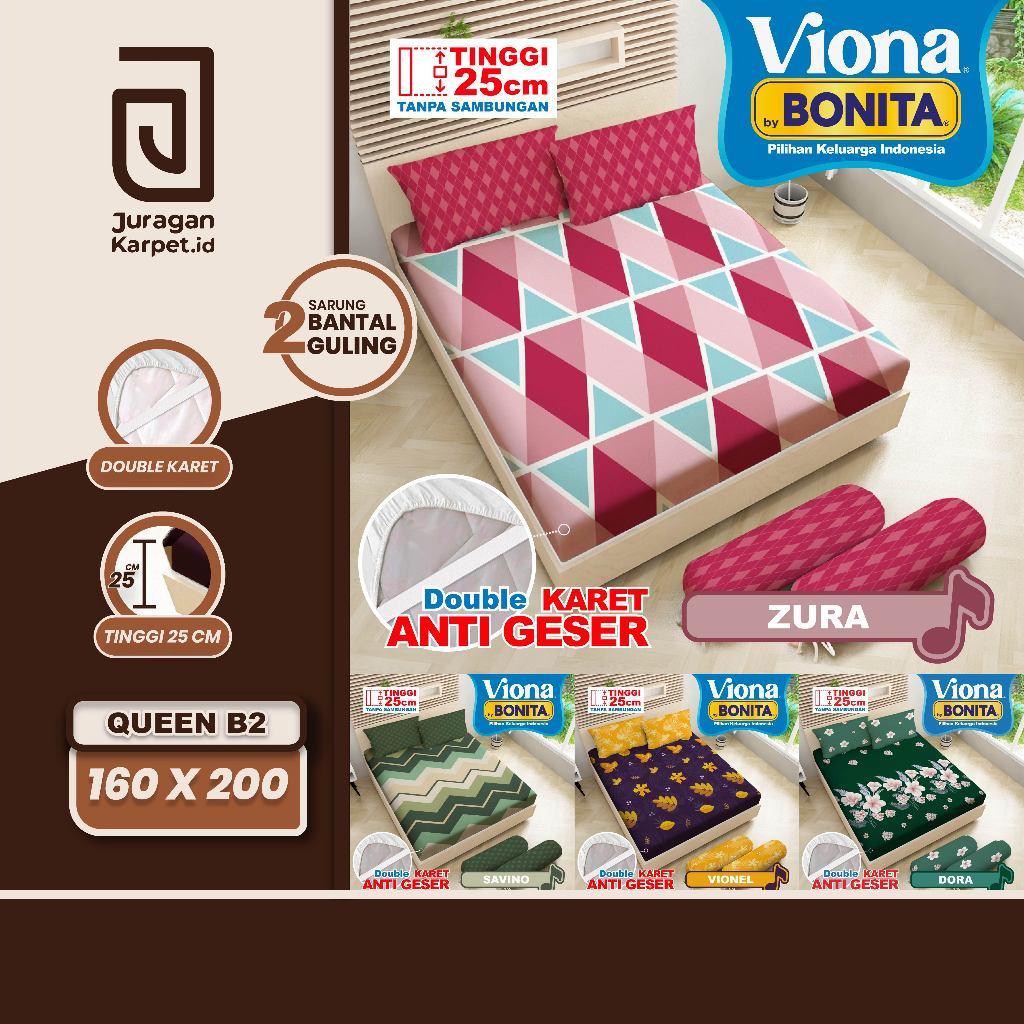 Sprei Viona Queen 160x200 Bantal 2 Motif 3D