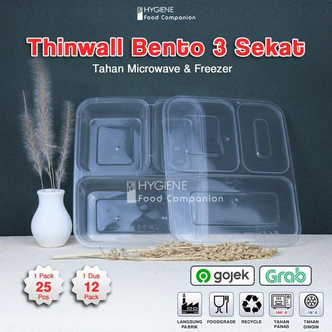 Thinwall Bento Sekat 3 Plastik - Food Container Bento Thinwall Premium